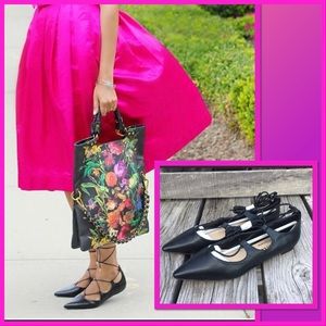 - Callisto Black Leather Lace-Up Flat SZ 7! NEW!